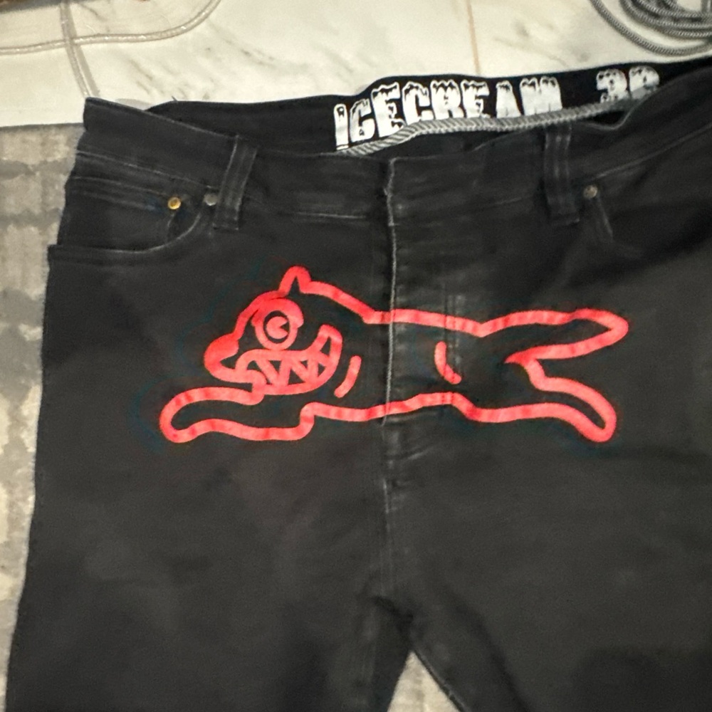 Icecream Black Skinny Jeans with Red Graphic Mascot